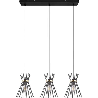 Zwart-Gouden Metaal Hanglamp met 3 E27 Fittingen - Rechthoekig Design