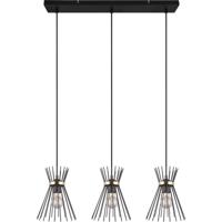 Zwart-Gouden Metaal Hanglamp met 3 E27 Fittingen - Rechthoekig Design - thumbnail