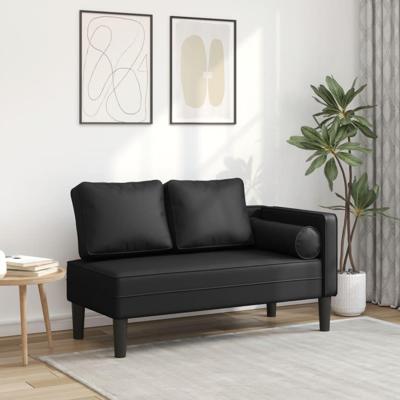Chaise longue met kussens kunstleer zwart Chaise longue met kussens kunstleer zwart
