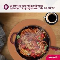 Cookinglife 6 Placemats + 6 Onderzetters - Dubbelzijdig - Rond - Vegan leer - Zwart / Cognac - thumbnail