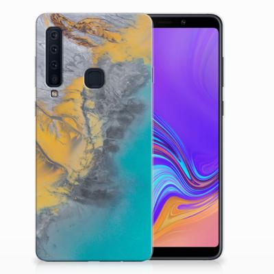 Samsung Galaxy A9 (2018) TPU Siliconen Hoesje Marble Blue Gold