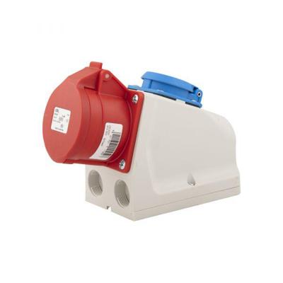 Wandcontactdoos combi opbouw 16A 5-polig Rood + WCD 230V