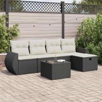 5-delige Loungeset met kussens poly rattan zwart - thumbnail