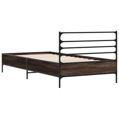 Bedframe bewerkt hout en metaal bruin eikenkleurig 100x200 cm Bedframe bewerkt hout en metaal bruin eikenkleurig 100x200 cm
