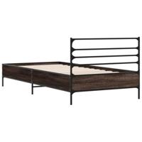 Bedframe bewerkt hout en metaal bruin eikenkleurig 100x200 cm - thumbnail