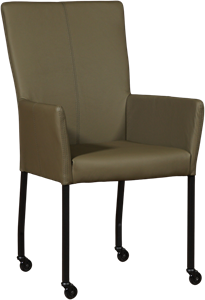 Olijfgroene leren moderne eetkamerstoel Deal - met armleuning poot vierkant zwart met wiel - Toledo Leer Olive (olijfgroen leer)