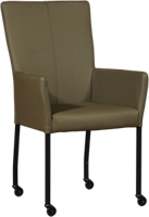 Olijfgroene leren moderne eetkamerstoel Deal - met armleuning poot vierkant zwart met wiel - Toledo Leer Olive (olijfgroen leer) - thumbnail