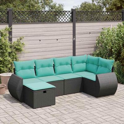 6-delige Loungeset met kussens poly rattan zwart