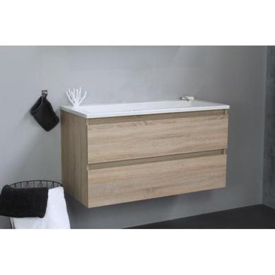 On-Line Onderkast - 100 cm - Voorgemonteerd - Acryl Wastafel - zonder Kraangat - Eiken