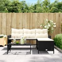 Tuinbank met tafel en kussens L-vormig poly rattan zwart - thumbnail