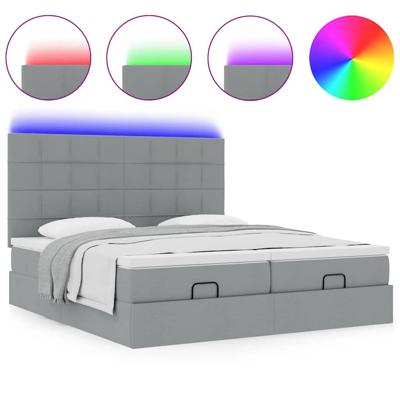 Ottoman bed met matrassen en LED's 160x200cm stof lichtgrijs