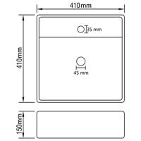 Wastafel met overloop vierkant 41x41 cm keramiek mat lichtgrijs - thumbnail