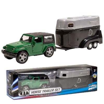 Basic City die-cast jeep met paardentrailer groen/zwart