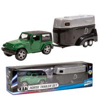 Basic City die-cast jeep met paardentrailer groen/zwart - thumbnail