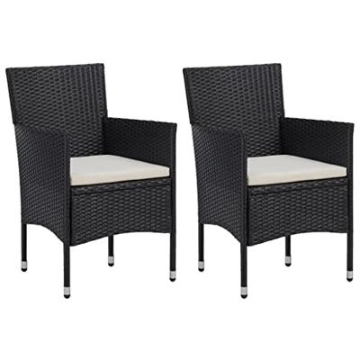 3-delige Tuinset poly rattan en gehard glas zwart