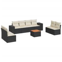 9-delige Loungeset met kussens poly rattan zwart - thumbnail