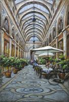 Schilderij - Metaalschilderij - Overdekte Passage, Restaurant, 3D, 80x120cm - thumbnail