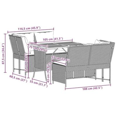 3-delige Loungeset met kussens poly rattan beige