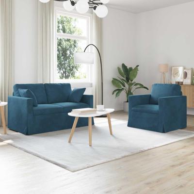 Bankstel 2 pcs Blauw 138 x 78 x 80 cm Fluweel