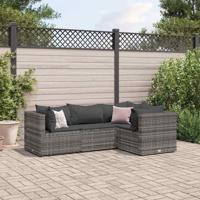 4-delige Loungeset met kussens poly rattan grijs - thumbnail
