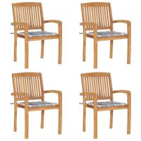 Tuinstoelen stapelbaar 4 st met kussens massief teakhout - thumbnail