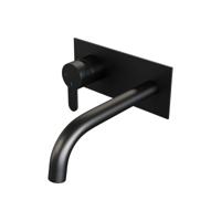 Inbouw wastafelmengkraan met gebogen uitloop en afdekplaat model D2 mat zwart - thumbnail
