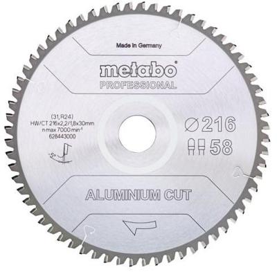 Metabo ALUMINIUM CUT PROFESSIONAL 628443000 Cirkelzaagblad 216 x 30 x 1.8 mm Aantal tanden: 58 1 stuk(s) Metabo ALUMINIUM CUT PROFESSIONAL 628443000 Cirkelzaagblad 216 x 30 x 1.8 mm Aantal tanden: 58 1 stuk(s)