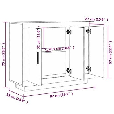 Dressoir 92x35x75 cm bewerkt hout betongrijs