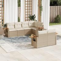 7-delige Loungeset met kussens poly rattan beige - thumbnail