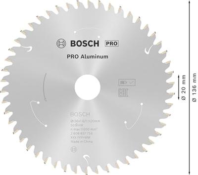 Bosch Accessoires Cirkelzaagblad St Alu 136X20X1.6/1.1X50T - 2608837754 Bosch Accessoires Cirkelzaagblad St Alu 136X20X1.6/1.1X50T - 2608837754
