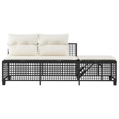 3-delige Loungeset met kussens poly rattan zwart