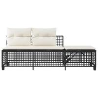 3-delige Loungeset met kussens poly rattan zwart - thumbnail