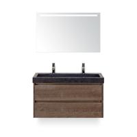 Dante Badmeubelset 100 cm - Tabacco - Wastafel Hardsteen Wit Lucca 2 kraangaten - met Sence Spiegel - thumbnail