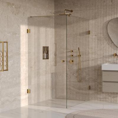 Brauer Void - Carving Douchecabine met Draaideur - Helder Glas - 90x140x200 cm - incl. Glascoating - PVD Goud Geborsteld