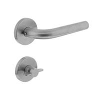 Deurkruk recht op rond rozet met WC8mm RVS - thumbnail