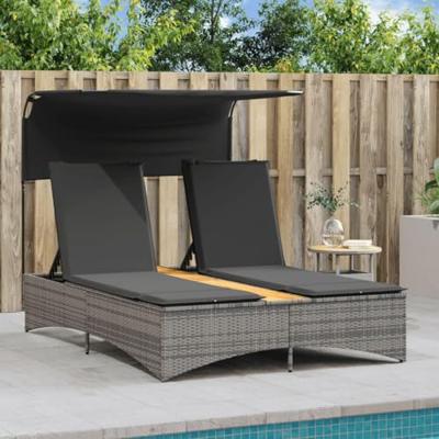 Ligbed 2-persoons met luifel en kussens poly rattan grijs Ligbed 2-persoons met luifel en kussens poly rattan grijs