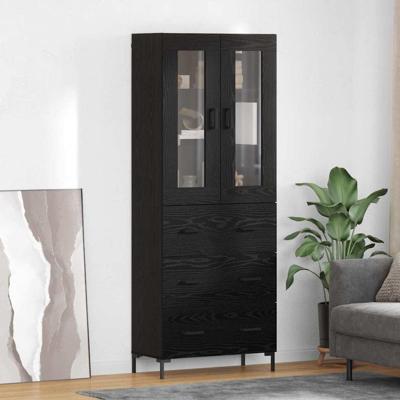 Hoge kast met lade 2 pcs Zwart Eiken Bewerkt hout