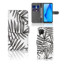 Huawei P40 Lite Hoesje Leaves Grey | Portemonnee hoesje - thumbnail