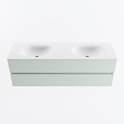 MONDIAZ VICA 150cm badmeubel onderkast Greey 2 lades. Wastafel MOON dubbel zonder kraangat, kleur Talc.