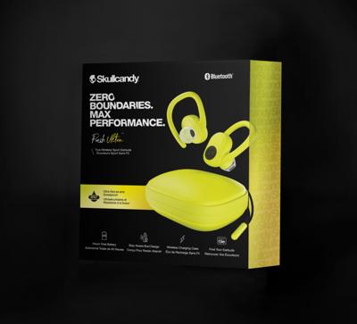 Skullcandy Push Ultra True Wireless Sport Hoofdtelefoon met Bluetooth-technologie, zweet- en waterbestendig (IP67), in totaal 40 uur batterijduur, elektrisch geel