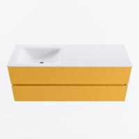 MONDIAZ VICA 130cm badmeubel onderkast Ocher 2 lades. Wastafel CLOUD links zonder kraangat, kleur Talc. - thumbnail