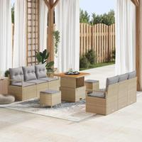 Tuinbankenset met kussen 9 pcs Beige poly rattan - thumbnail