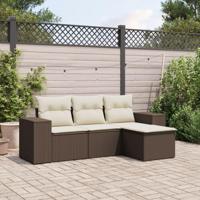 4-delige Loungeset met kussens poly rattan bruin - thumbnail