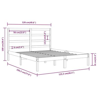 Bedframe massief hout wit 120x190 cm