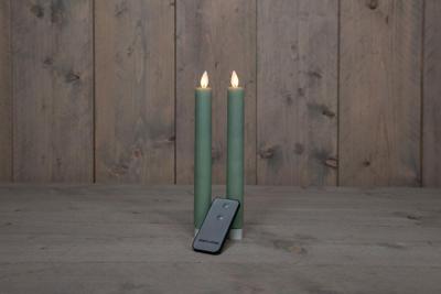 2PCS JADE GROEN RUSTIEK WAX DINER KAARS 23CM BEW. VLAM MET AFSTANDS BEDIENING 2XAA - Annas collection