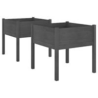 VidaXL Plantenbakken 2 st 70x70x70 cm massief grenenhout grijs - thumbnail