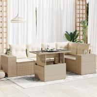 6-delige Loungeset met kussens poly rattan beige - thumbnail