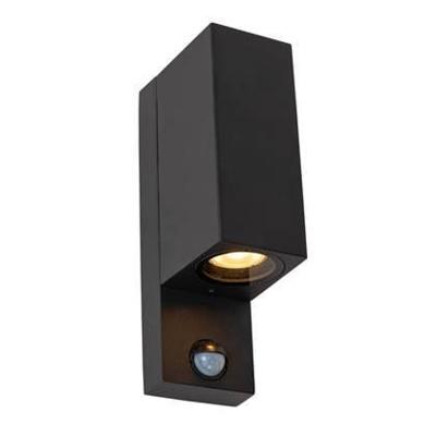 Lucide ZARO IR - Wandspot / Wandlamp Binnen/Buiten - 2xGU10 - IP65 - Beweging & dag/nacht sensor (uitschakelbaar) - Zwart