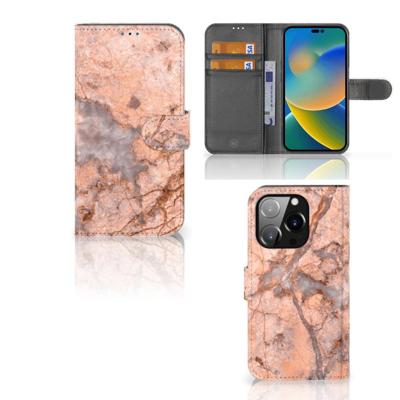 iPhone 14 Pro | Bookcase | Marmer Oranje iPhone 14 Pro | Bookcase | Marmer Oranje