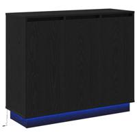 LED Sideboard Zwart Eiken 90 x 32 x 75 cm Bewerkt hout - thumbnail